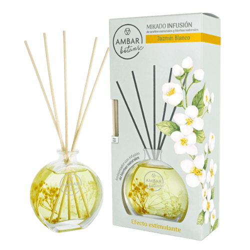 Mikado Infusión Jazmín Blanco Ámbar Botanic 75 ml - Mikado Black&White, fragancia floral y estimulante para el hogar.