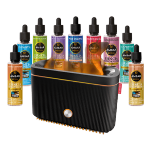 Humidificador negro con efecto de llama LED, diseño elegante y compacto para aromaterapia y decoración. Pack Humidificador 3.0 con Esencia