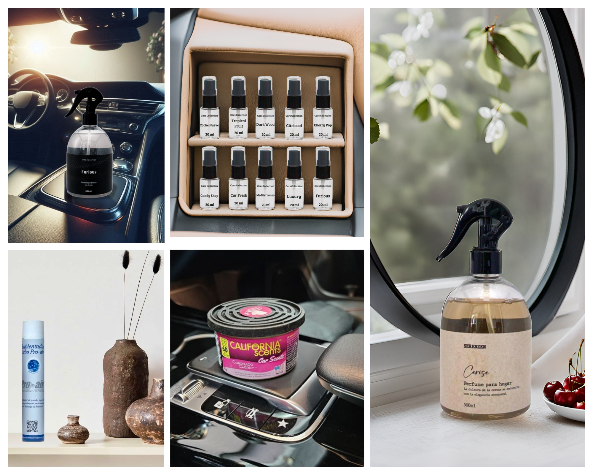 Collage de imágenes con una variedad de productos Ambientadores360